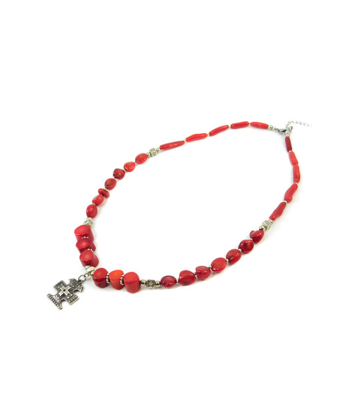 Exclusive necklace "Lydia" coral, coin, tube