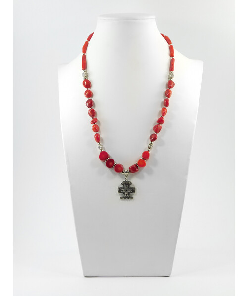 Exclusive necklace "Lydia" coral, coin, tube