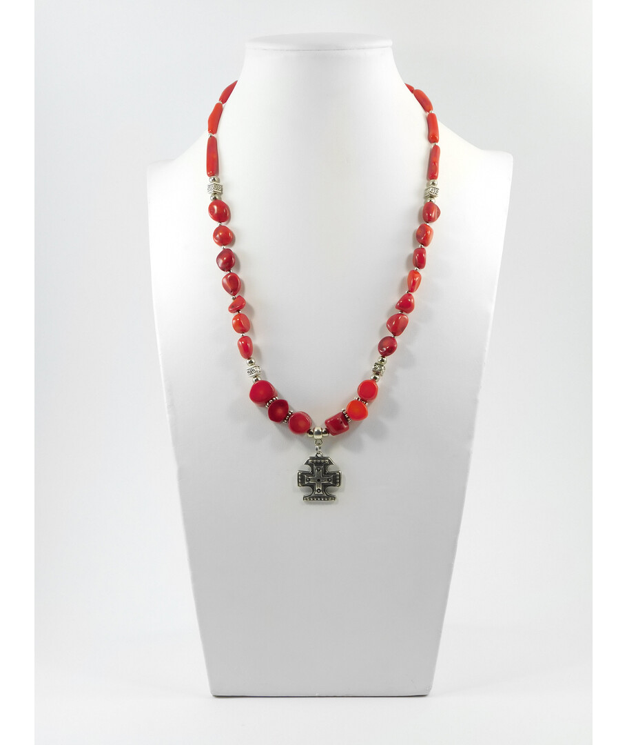 Exclusive necklace "Lydia" coral, coin, tube