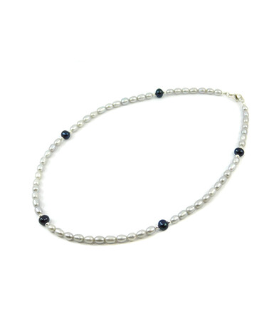 Exclusive necklace "Niana" Pearls gray rice, black