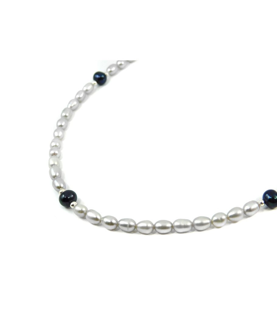 Exclusive necklace "Niana" Pearls gray rice, black