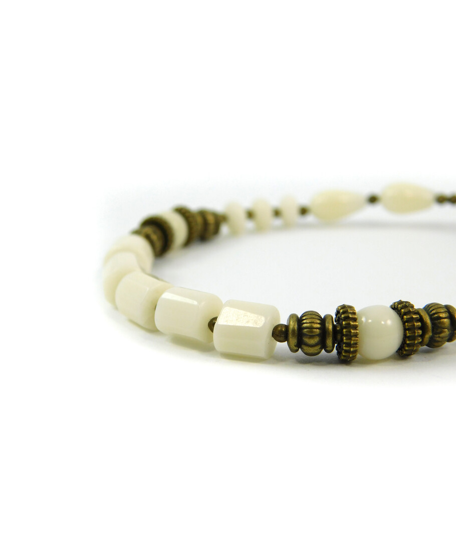 Exclusive bracelet "Cornelia" White coral, rondel, barrel, drop