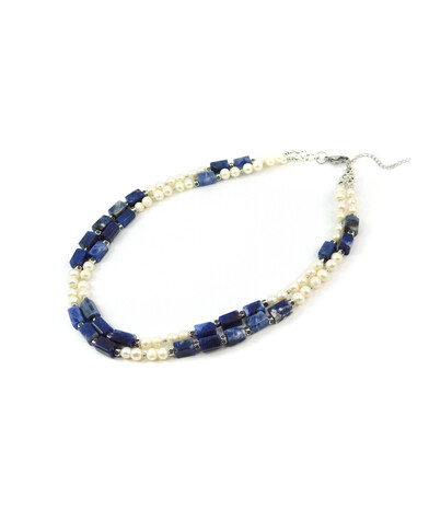 Exclusive necklace "Frida" Pearls, Sodalite barrel, 2 rows