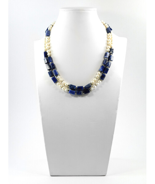 Exclusive necklace "Frida" Pearls, Sodalite barrel, 2 rows