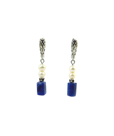 Exclusive earrings "Frida" Pearls, Sodalite barrel