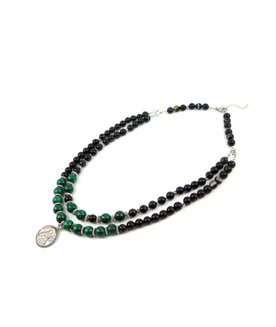 Exclusive necklace "Virgil" Malachite, Agate, 2 rows