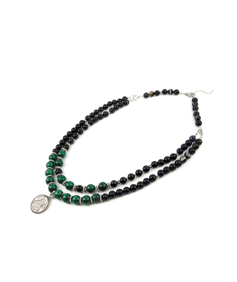 Exclusive necklace "Virgil" Malachite, Agate, 2 rows