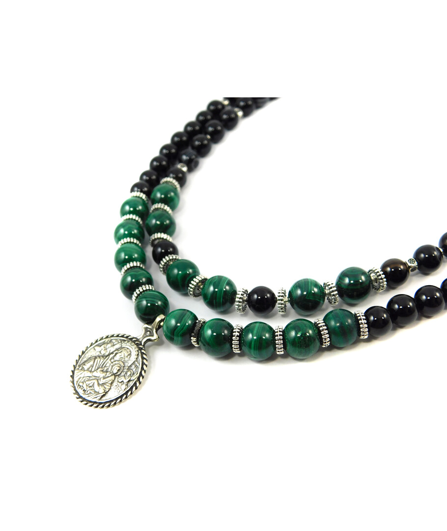 Exclusive necklace "Virgil" Malachite, Agate, 2 rows