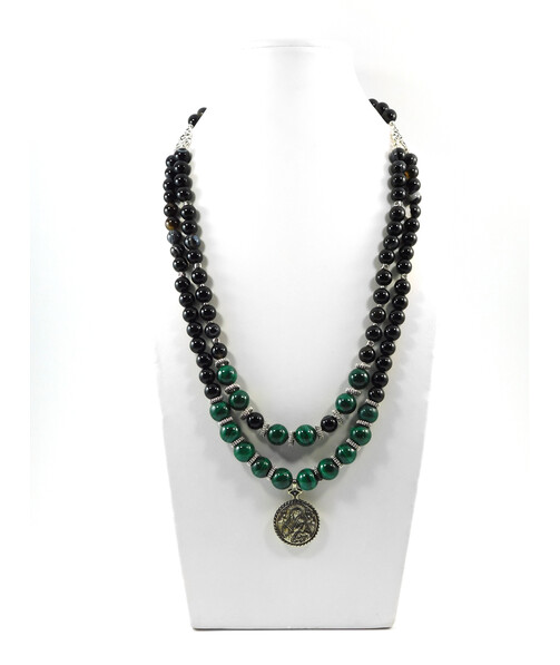 Exclusive necklace "Virgil" Malachite, Agate, 2 rows