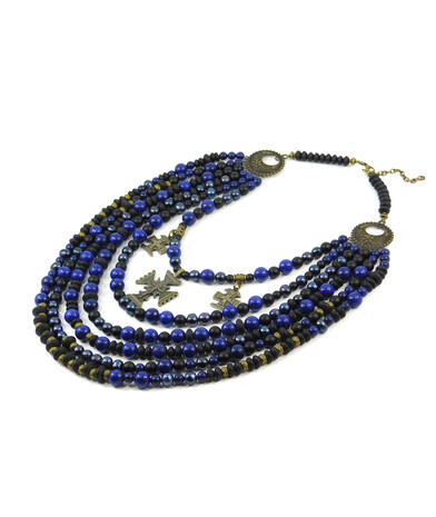 Exclusive necklace "Marlena" Lapis lazuli, Pearls, Shungite, rondel, 6 rows