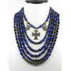 Exclusive necklace &quot;Marlena&quot; Lapis lazuli, Pearls, Shungite, rondel, 6 rows