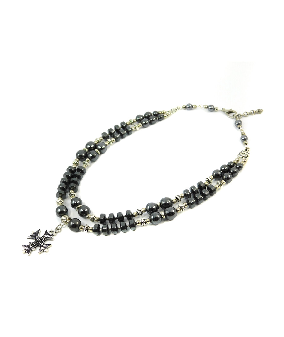 Exclusive necklace "Marel" Hematite, puck, 2 rows