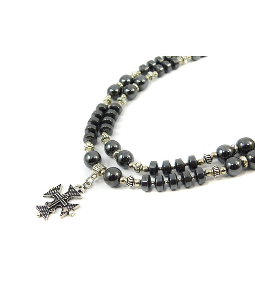 Exclusive necklace "Marel" Hematite, puck, 2 rows