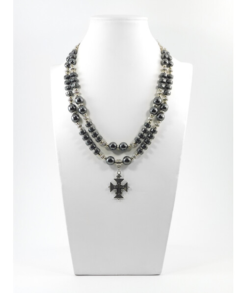 Exclusive necklace "Marel" Hematite, puck, 2 rows