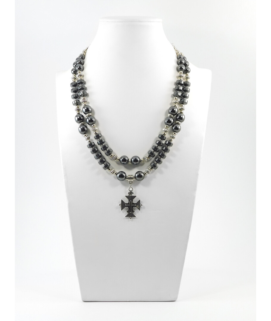 Exclusive necklace "Marel" Hematite, puck, 2 rows