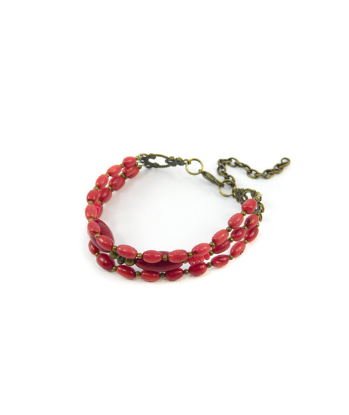 Exclusive bracelet "Anna-Maria" Coral rice, rondel, 3 rows