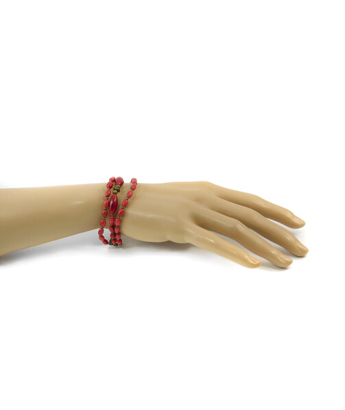 Exclusive bracelet "Anna-Maria" Coral rice, rondel, 3 rows