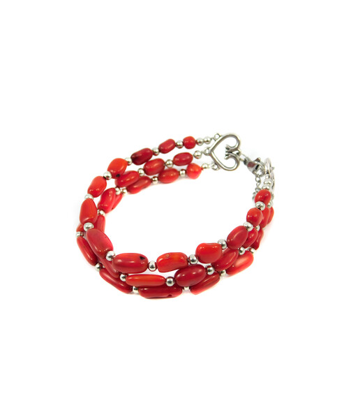 Exclusive bracelet "Coral dowry" Coral tail, 3 rows