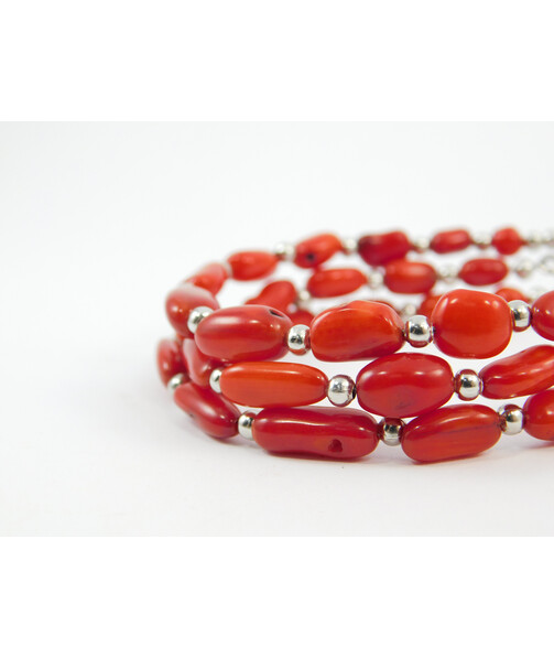 Exclusive bracelet "Coral dowry" Coral tail, 3 rows