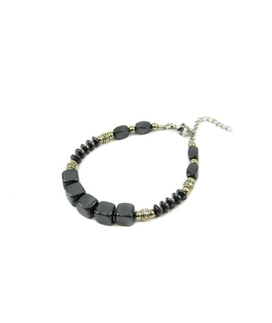 Exclusive bracelet "Miya" Hematite cube, rondel, barrel faces