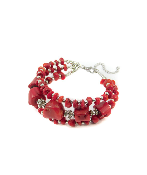 Exclusive bracelet "Ksenia" Coral galtovka, 3 rows