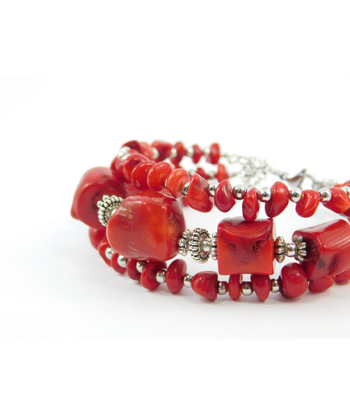 Exclusive bracelet "Ksenia" Coral galtovka, 3 rows