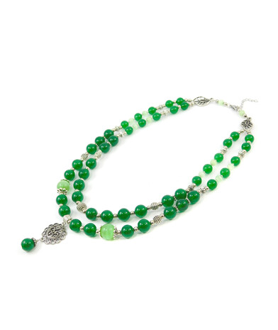 Exclusive necklace "May Note" Chrysoprase, Cat's eye, 2 rows