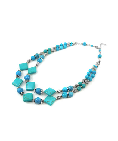 Exclusive necklace "Velina" Turquoise, rhombus, 2 rows