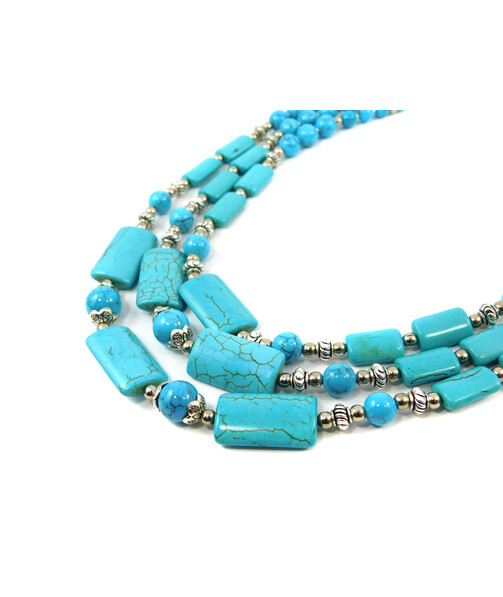 Exclusive necklace "Viki" Turquoise, rectangle, 3 rows