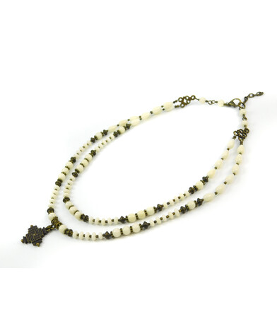 Exclusive necklace "Katryana" White coral, rondel, drop, 2 rows