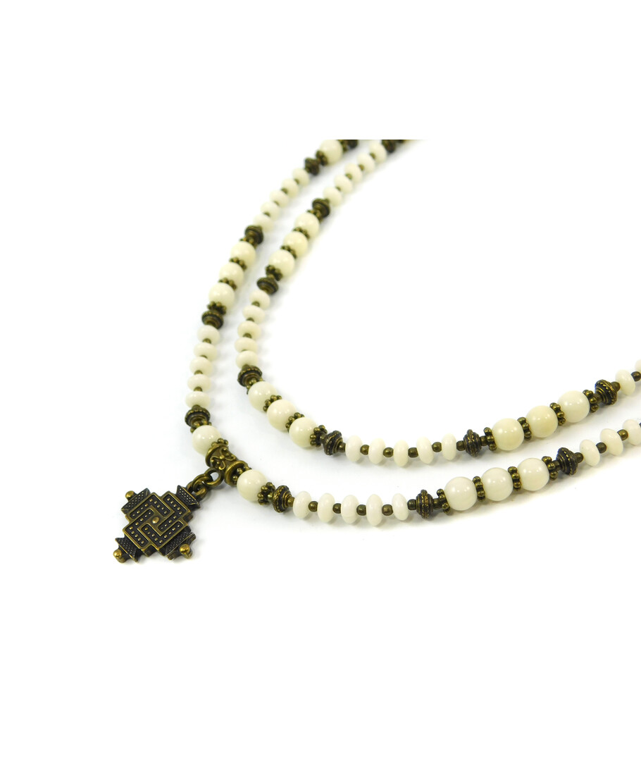 Exclusive necklace "Katryana" White coral, rondel, drop, 2 rows