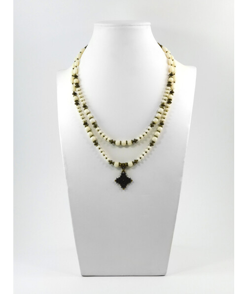 Exclusive necklace "Katryana" White coral, rondel, drop, 2 rows