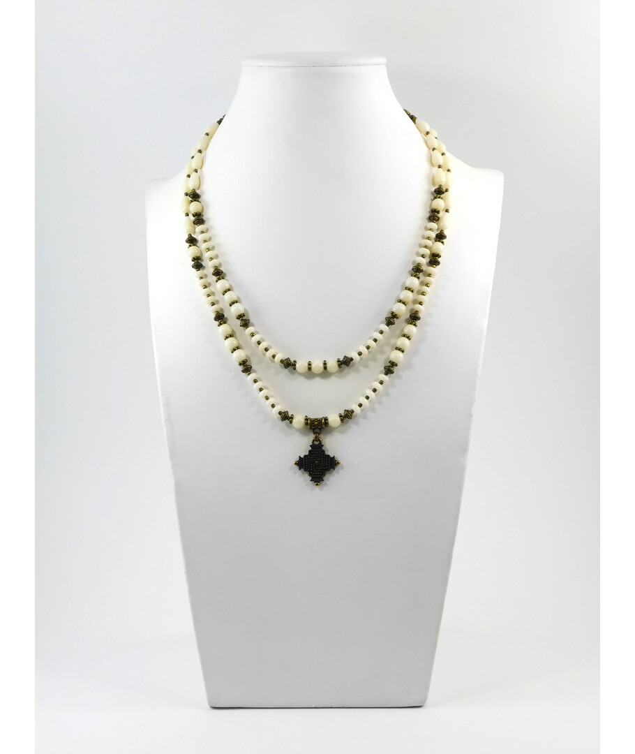 Exclusive necklace "Katryana" White coral, rondel, drop, 2 rows