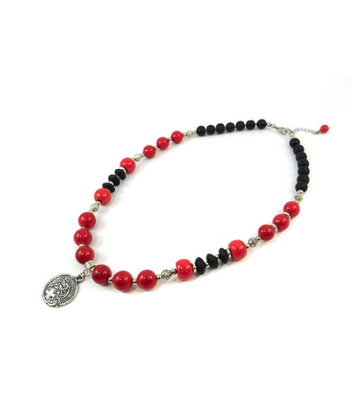 Exclusive necklace "Lucky coin" Coral press, rondel, Shungite, rondel