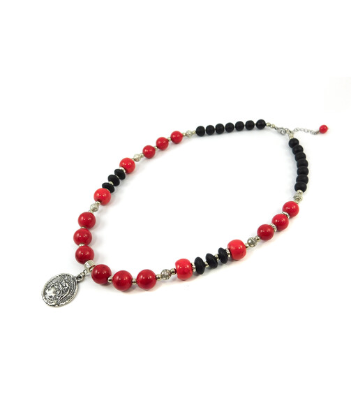 Exclusive necklace "Lucky coin" Coral press, rondel, Shungite, rondel