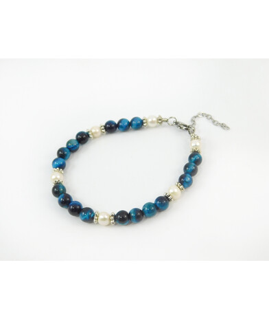 Exclusive bracelet "Aurika" Cat's eye blue, Pearls