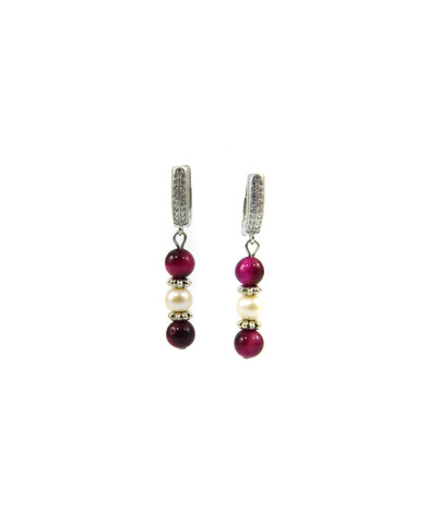 Exclusive earrings "Aurika" Cat's eye pink, Pearls