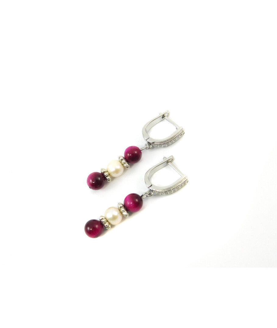 Exclusive earrings "Aurika" Cat's eye pink, Pearls