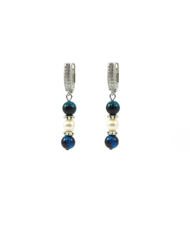 Exclusive earrings "Aurika" Cat's eye blue, Pearls