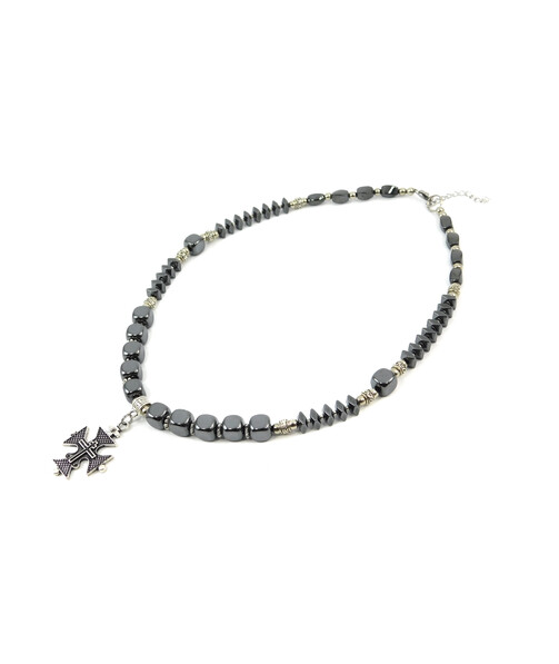 Exclusive necklace "Miya" Hematite cube, rondel, barrel faces