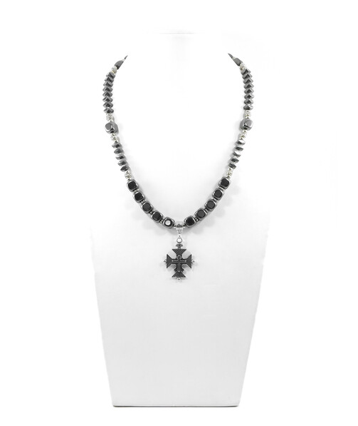 Exclusive necklace "Miya" Hematite cube, rondel, barrel faces