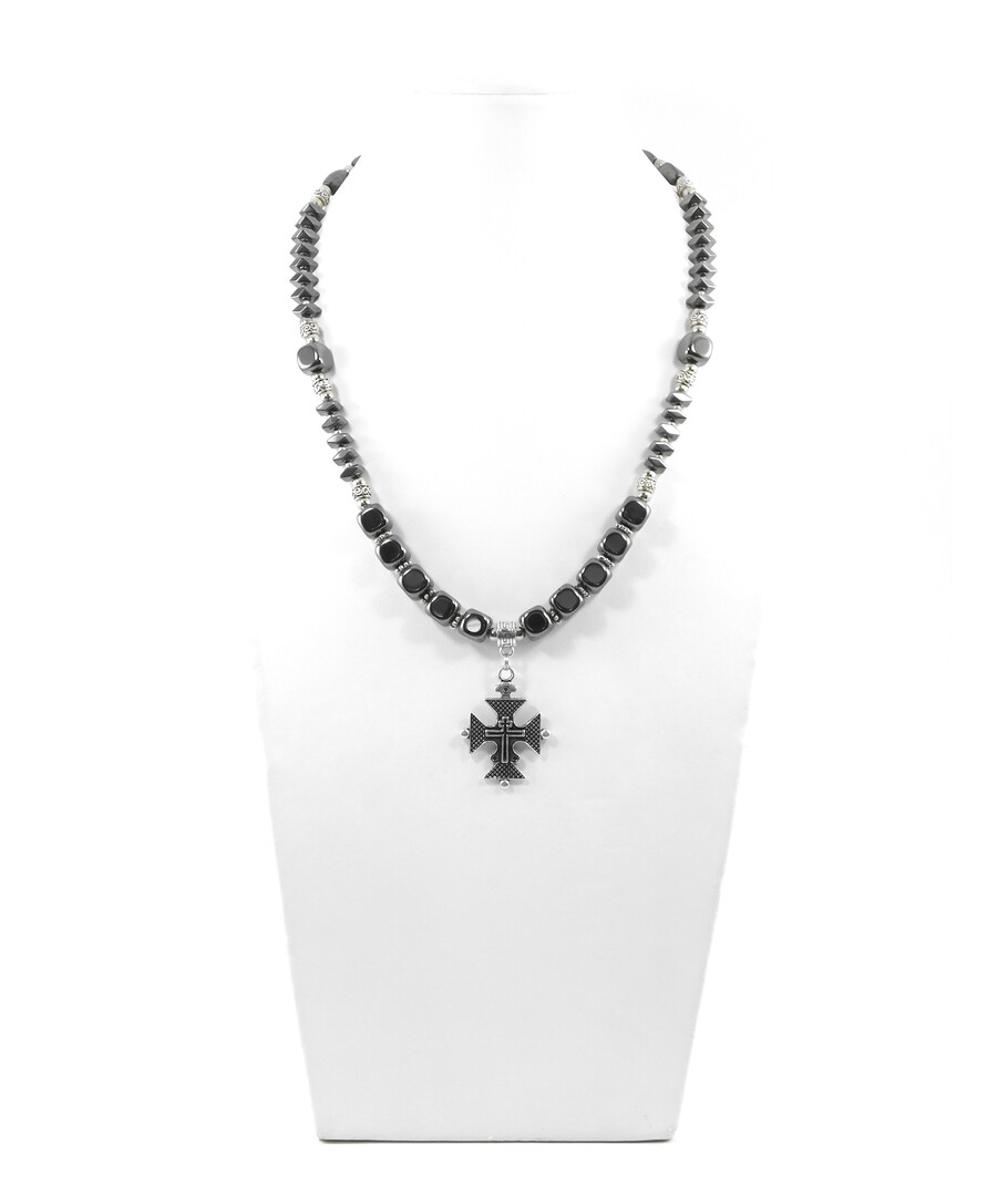 Exclusive necklace "Miya" Hematite cube, rondel, barrel faces