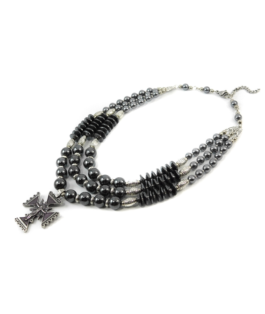 Exclusive necklace "Gretta" Hematite, puck, 3 rows