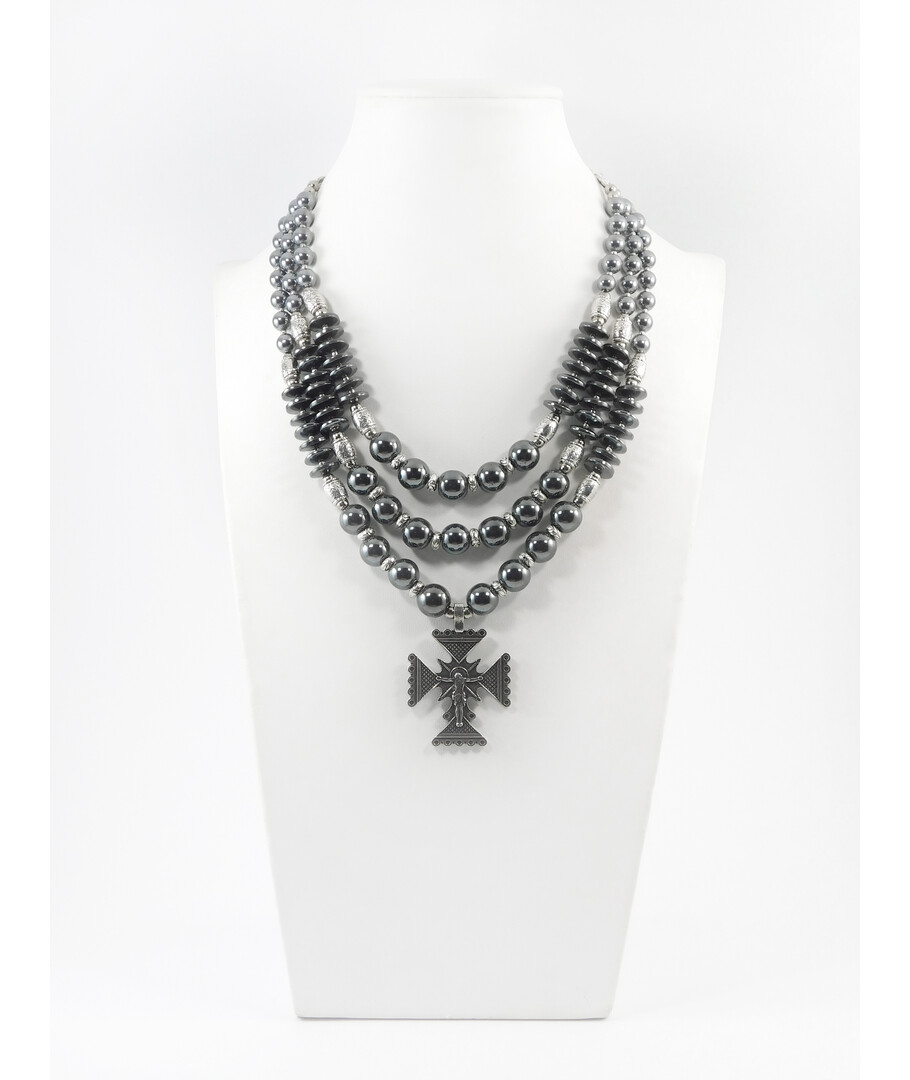 Exclusive necklace "Gretta" Hematite, puck, 3 rows