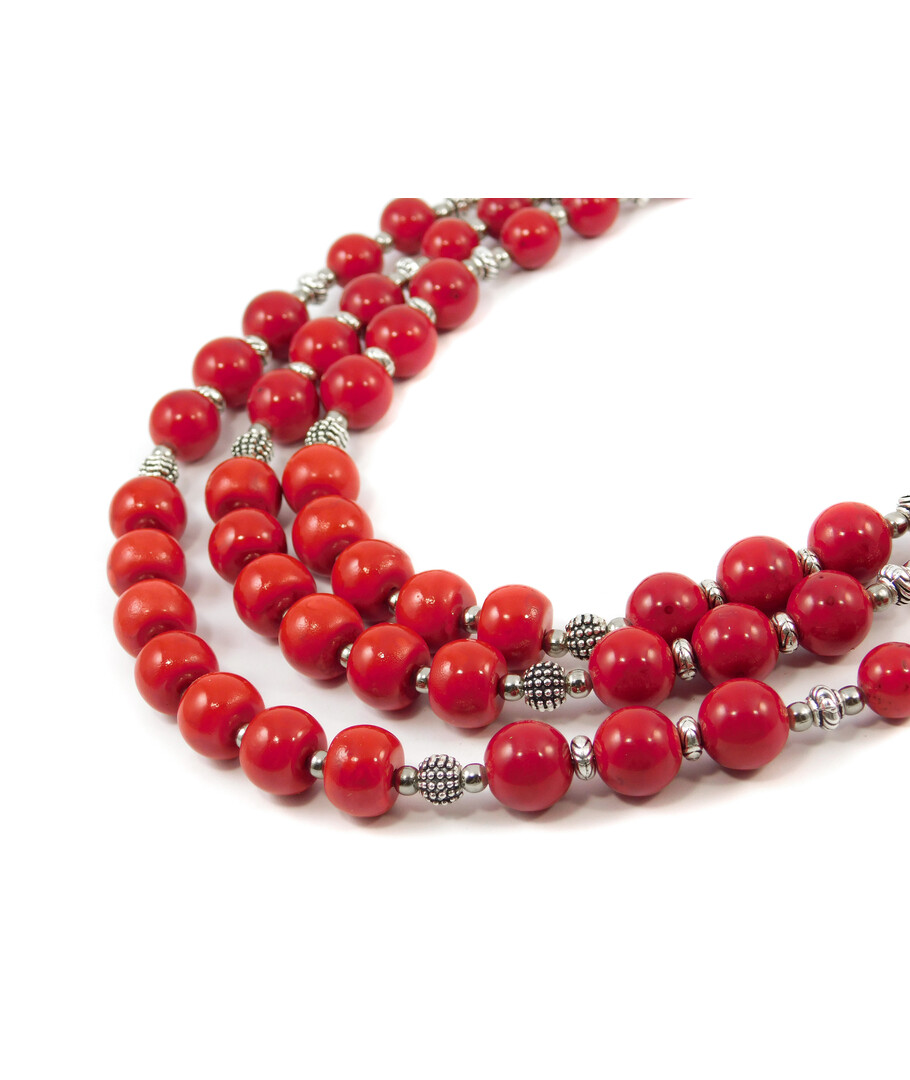 Exclusive necklace "Fagra" Coral press, rondel, 3 rows