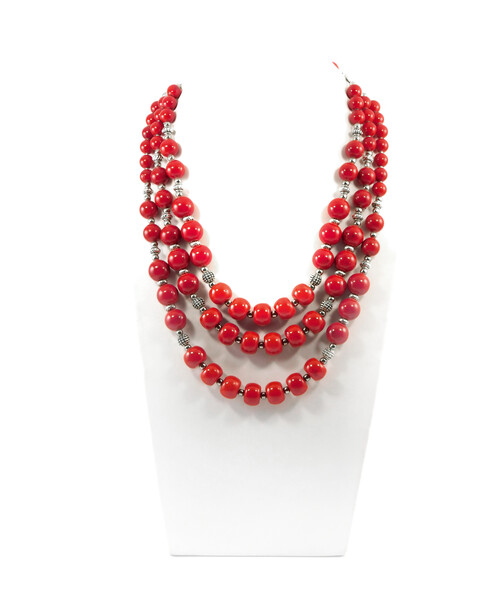 Exclusive necklace "Fagra" Coral press, rondel, 3 rows