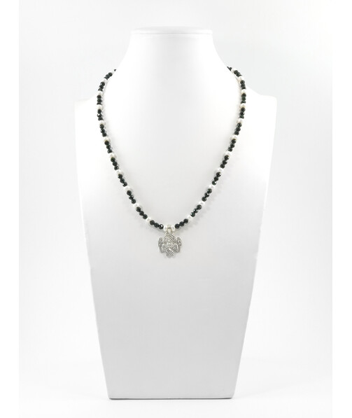 Exclusive necklace "Rosalie" Aventurine green face, Pearls rondel