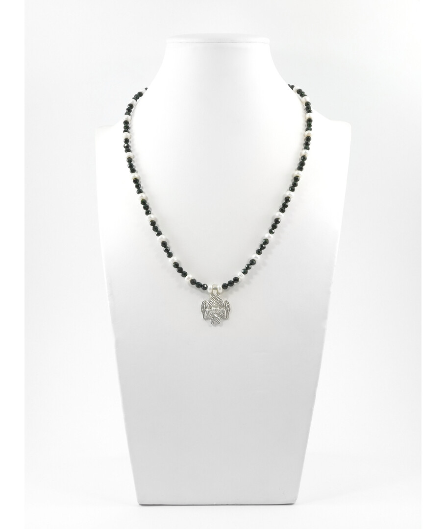 Exclusive necklace "Rosalie" Aventurine green face, Pearls rondel