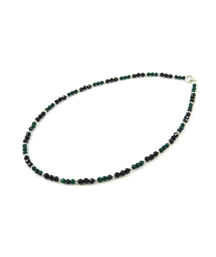 Exclusive necklace "Duet" Malachite, Tourmaline facet, silver