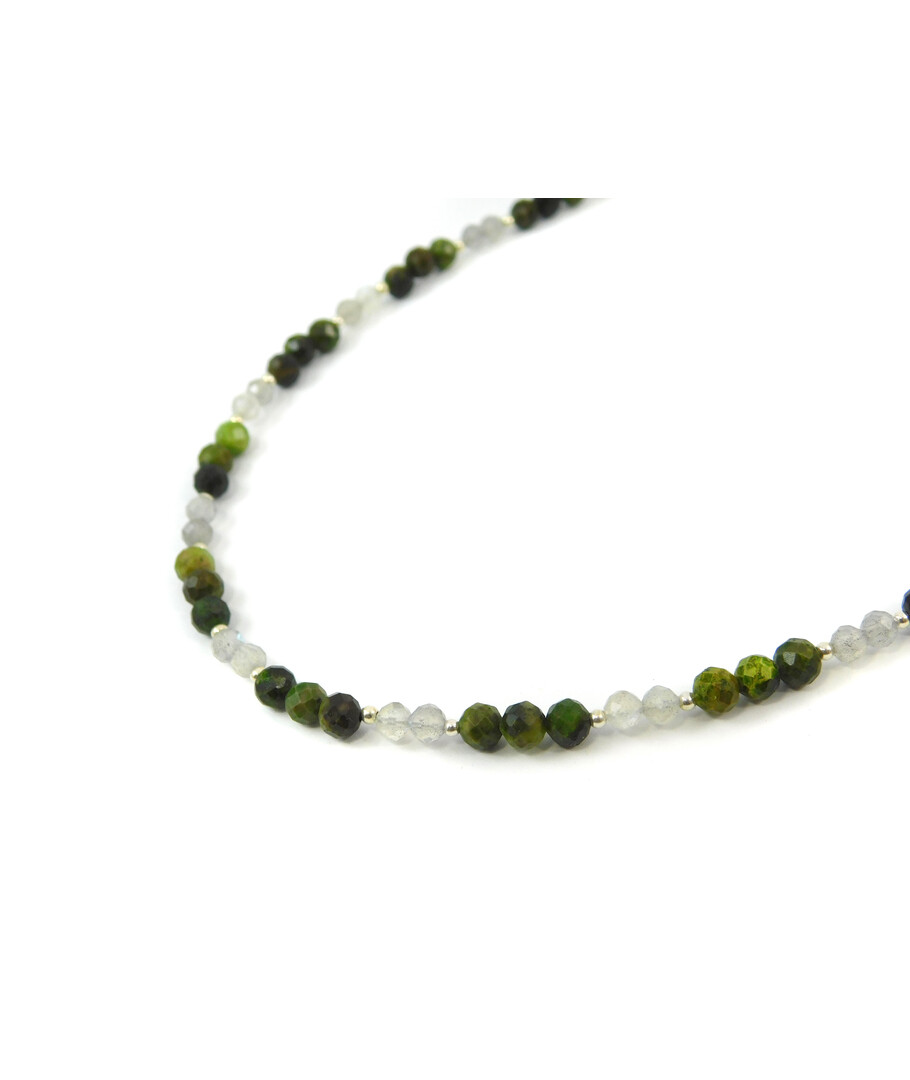 Exclusive necklace "Duet" Labrador, faceted Jadeite, silver